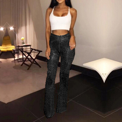 

2019 Women Flare Shiny Leggings Mermaid Ruffle Bell Bottom Pants For Women