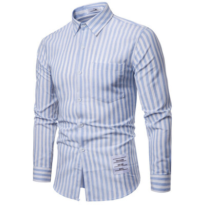 

Tailored Mens Fashion Business Leisure Striped Printing Long-sleeved Shirt Tops Blouse