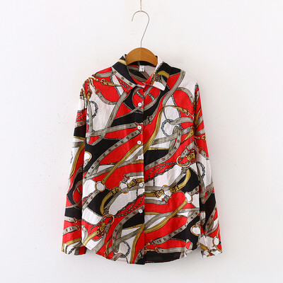 

Tailored Womens T-Shirt Clothing Print Long Sleeve Blouse Lapel neck Casual Tops