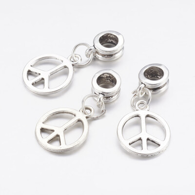 

Antique Silver Alloy European Dangle Beads Peace Sign Lead Free&Cadmium Free about 30mm long 14mm wide 5mm thick