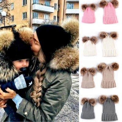 

Winter Warm Kid Child Baby Boys Girls Beanie Hat Cap Double Fur Pom Bobble