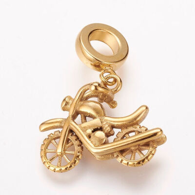 

304 Stainless Steel European Dangle Beads Large Hole Pendants MotorbikeMotorcycle Antique Golden 27mm