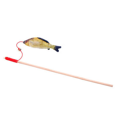 

Wood Tease Rod Cat Sticks Plush Stuffed Artificial Fish Pet Cats Toy Kitten Catnip Bell Teaser Interactive Funning Trainning Toy