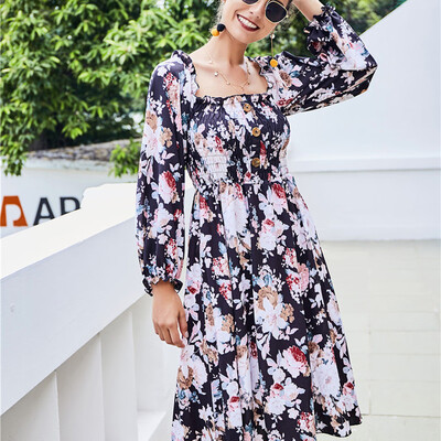 

Tailored New Women Floral Print Square Neckline Tied Front Slim Sexy Mini Dress