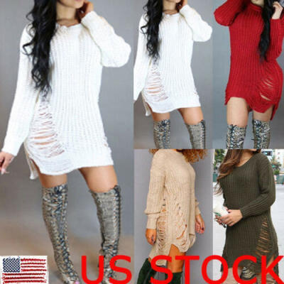 

Women Plus Size Long Sleeve Pullover T-shirt Bodycon Dress Casual Top Jumper