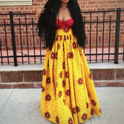 

2019 African Womens Print High Waist Vintage Party Long Maxi Skirt Dress -XL