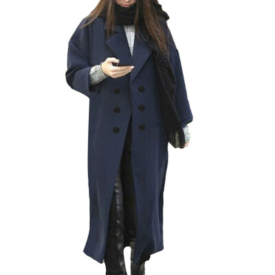 

Roseonmyhand Womens Winter Lapel Wool Coat Button Trench Jacket Loose Plus Overcoat Outwear