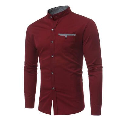 

Casual Stand Collar Long Sleeve Shirt Simple Lattice Decorative Single Breasted Shirt For Men