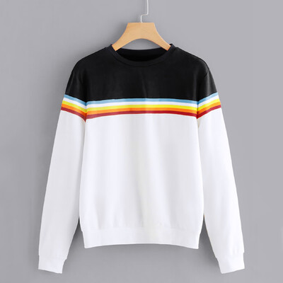 

Starmoon Women Sweater Solid Color Back Ribbon Ribbon Rainbow Long Sleeve Sweatshirt