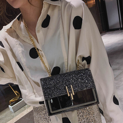 

Tailored Womens Fashion Sequins Small Square Bag Chain Diagonal Bag Shoulder Bag