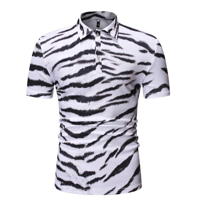 

Toponeto Men Casual Vintage Print Short Sleeve Turn-down Collar T-Shirt Top Blouses