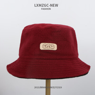 

Autumn&Winter New Hat Two-sided Furry Pure Fishermans Hat Net Red Round Face Expression Flat Top Hat Lady Warm Pot Cap