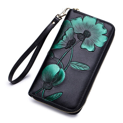 

Tailored Women Leather Wallet Zipper Coin Purse RFID Card Holder Flower Handbags