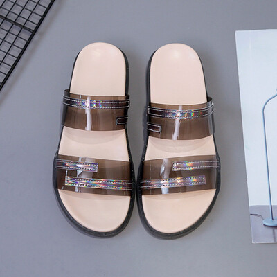 

Slipper flat flat non-slip beach word drag fashion crystal jelly womens shoes summer wear cool drag girl