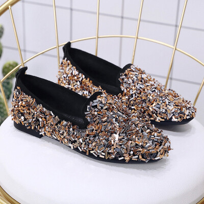 

Womens shoes outside wearing spring&autumn flat-bottomed sequins a foot bean shoes social single shoe tide