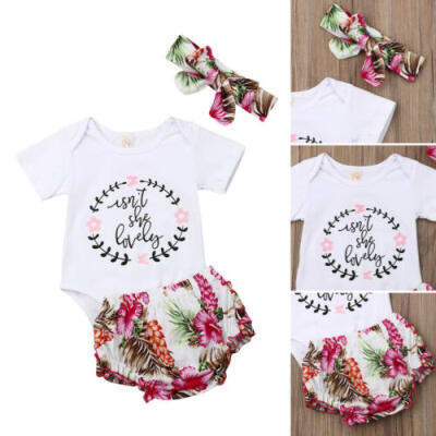 

Newborn Baby Girl Infant Summer 3pcs Clothes Romper Top Floral Pants Outfits Set