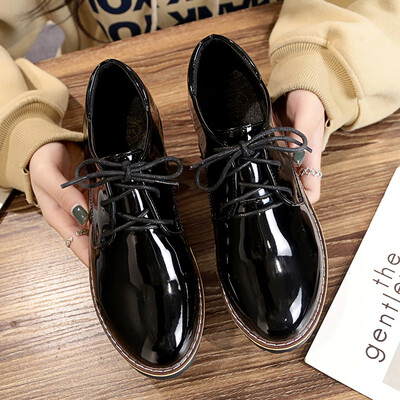

Korean version of spring&autumn flat-bottomed with small black leather shoes women work dress tie casual students Joker shoes