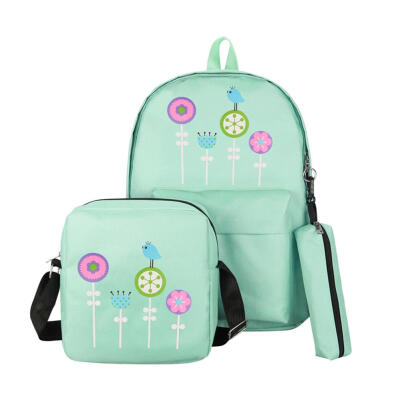 

3pcsSet Print Floral Backpack Women Canvas Girls Crossbody Bag Pencil Case