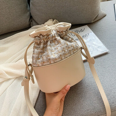 

New popular bag female 2019 new wave Korean version of the wild single shoulder slung fashion stitching leisure bucket bag