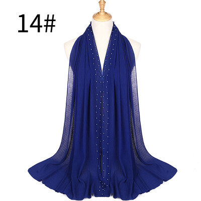 

Monochrome pleated pearl chiffon ethnic womens headscarf new Muslim solid color hijab manufacturer MSL021