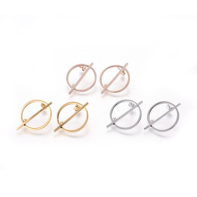 

304 Stainless Steel Ear Studs Round Mixed Color 29x25x35mm Pin 08mm