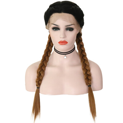 

〖Follure〗Synthetic Baby Hair Braided Double Lace Front Wig Long Brown Ombre Brown Wigs