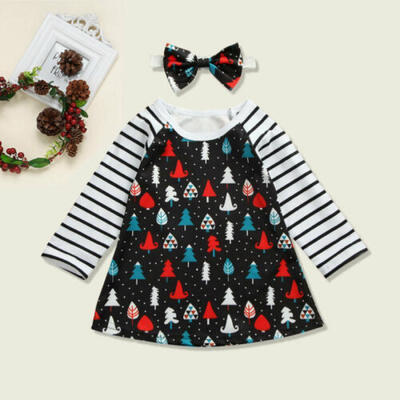 

US My 1st Christmas Toddler Baby Girl Kid Skirt Headband Xmas Dress Clothes Tops