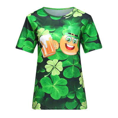 

Nomeni Women ST Patricks Day Green O-Neck Short Sleeve 3D Print Tops T-Shirt Blouse