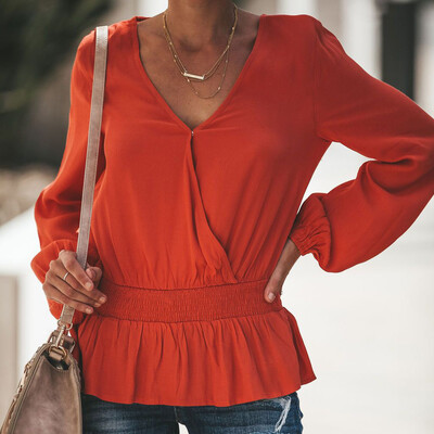 

Starmoon Fashion Women V-Neck Long Sleeves Pure Color Chiffon Blouse T-shirt Tops