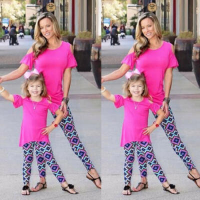 

Mother Daughter Casual Boho Print Leggings Women Girls Family Matching Outfits