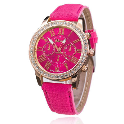 

Women Fashion Three Dials Quartz Watch Luxury Diamond Leather Band Alloy Case Wrist Watches