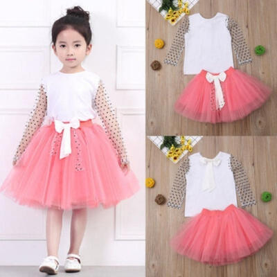 

Kids Clothes For Girl Long Sleeve Top Party Wedding Tutu Mini Skirt Outfits Set 2-6Y