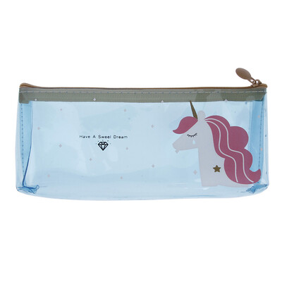 

1 Pc Lovely Clear Transparent Jelly Unicorn PencilPen Case Bag Cosmetic Makeup Pouch Bag