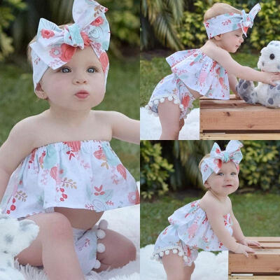 

Newborn Infant Baby Girls Floral Off Shoulder Summer Sleeveless TopShorts Outfit Clothes