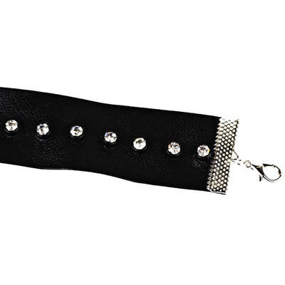 

New Fashion European&American Round Alloy Diamond Necklace Popular Gothic Collar Simple Atmospheric Wild Leather Necklace