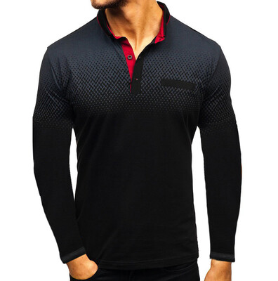 

Toponeto Mens Autumn Gradient Business Leisure Printing Long-sleeved Shirt Top Blouse