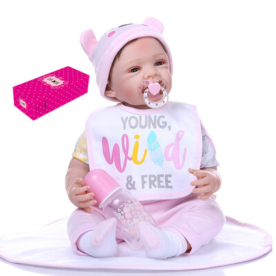 

Decdeal Reborn Baby Doll 21 inch Lifelike Soft Touch Body Cuddly Baby Dolls Gifts Birthday Set with Grey Stripe T-shirt&Elepha