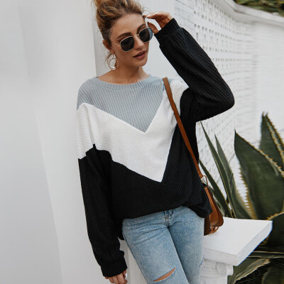 

Tailored Women Casual Stripe Patchwork Long Sleeve O-Neck Pullover Top Sweater Blouse