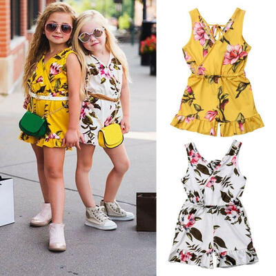 

Toddler Baby Kids Girls Floral Sleeveless Romper Bodysuit Jumpsuit Outfit Clothes Set