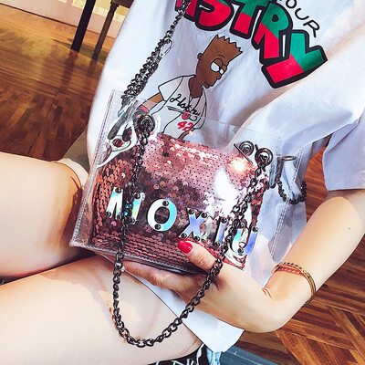 

Advanced sense bag Ocean transparent package chain bag handbag New 2019 wild ins texture shoulder Messenger bag