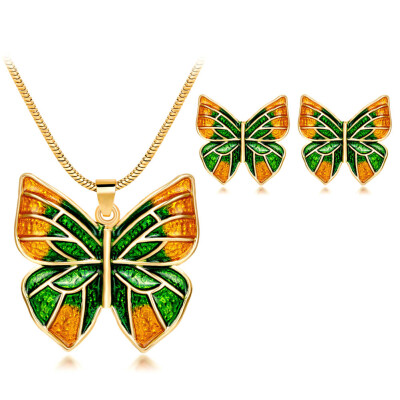 

Colorful Austrian Crystal Butterfly Drop Earrings&Pendant Necklace Set