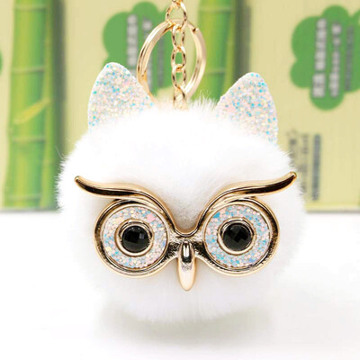 

Free Shipping Glasses Owel Charms Plush Phone Case Straps Rabbit Fur Like Key Chain Owels Poms Ball Pendant Keychains Car Keyring