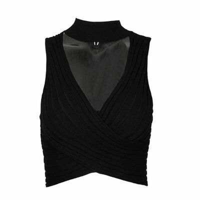 

Women Summer Sexy V Neck Tank Top Sweet Sleeveless Slim Solid Color Knit Sweet Short Vest