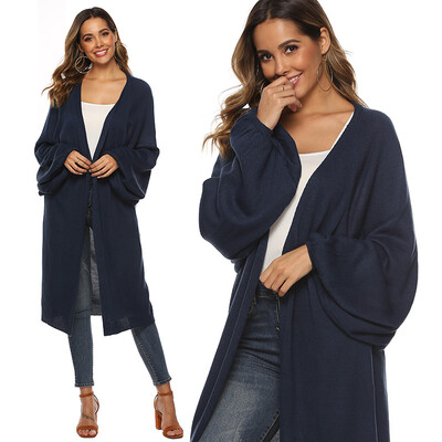 

Knit Loose V-neck Long-sleeved Solid Color Sweater Loose Casual Lantern Sleeve Cardigan Coat