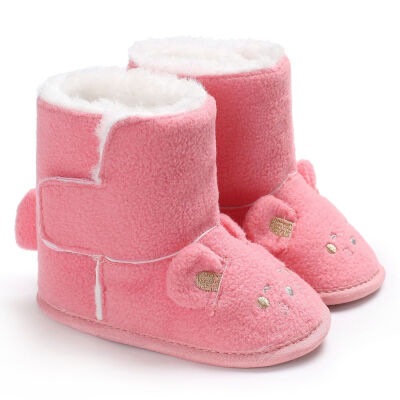 

WEIXINBUY Kids Winter Fashion Child Girls Snow Boots Shoes Warm Plush Soft Bottom Cute Baby Mouse Embroidered Boots 4Color 0-18M