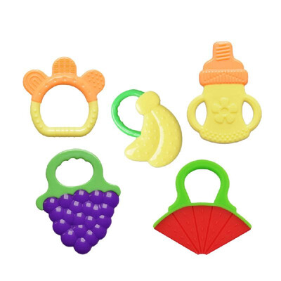 

Pack of 5 Baby Teething Toys Set Fruit Teethers Soft Silicone Food Grade Non-toxic Safe for 0 to 24 Months Baby Infant Toddler