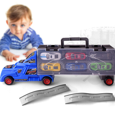 

YIWULA118 Children Educational Toy Truck Toy With 12 Cars Portable Container Car Gift