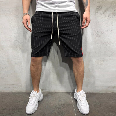 

Tailored Mens Casual Joggers Striped Patchwork Pocket Drawstring Short Pants Trouser