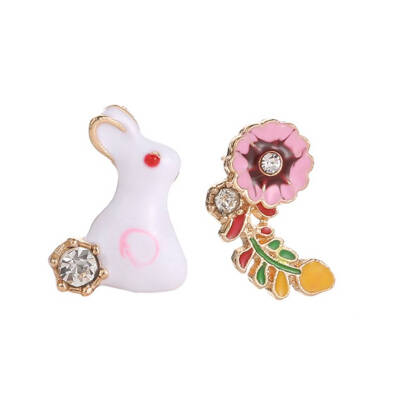 

1 Pair Delicated Cute Cartoon Rabbit Women Earrings Girl Irregular Korean Style Rhinestones Earrings