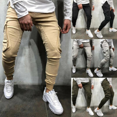 

Mens Slim Fit Urban Straight Leg Trousers Casual Pencil Jogger Cargo Pants